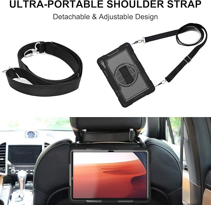 Tablet Case Compatible with Samsung Galaxy Tab S10 FE Plus 13.1 Inch 2025 Model (SM-X620/X626) CaseHeavy Duty Shockproof Rugged Protection Cover Stand &ampHand Strap+Shoulder Strap(Black)