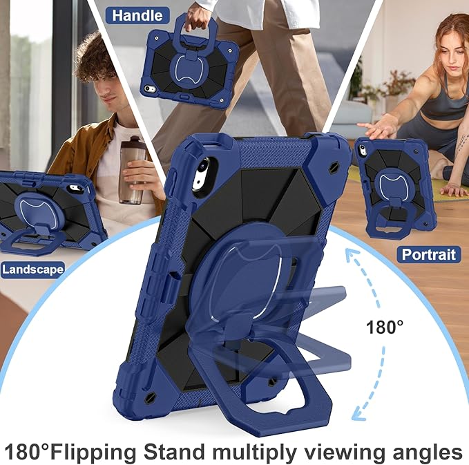 Case for iPad (A16) 11th Generation 11 Inch (2025) / iPad 10th Generation Case 10.9 Inch (2022) with 360° Rotating Stand Screen Protector Pen Holder Shoulder Strap Navy Black