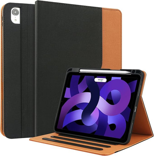 for iPad Air 5th/4th Generation Case 2022/2020 for iPad Air 10.9 Inch Case Cover with Built-in Pencil Holder and Hand Strap Auto Sleep/Wake Multiple Viewing Angles for iPad Air 5/4 Gen Black/Brown