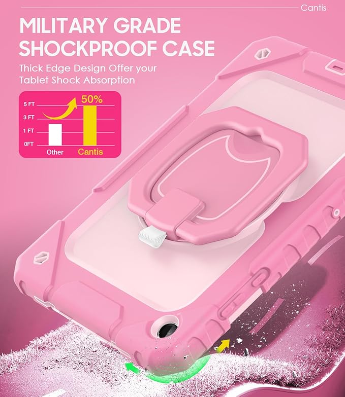 Cantis Case for Samsung Galaxy Tab A11 Plus 11 Inch 2026 (SM-X230/X236/X238) Shockproof Case for Tab A11+ with Screen Protector/Rotating Stand/Pen Holder/Shoulder Strap Pink+LP+Pink