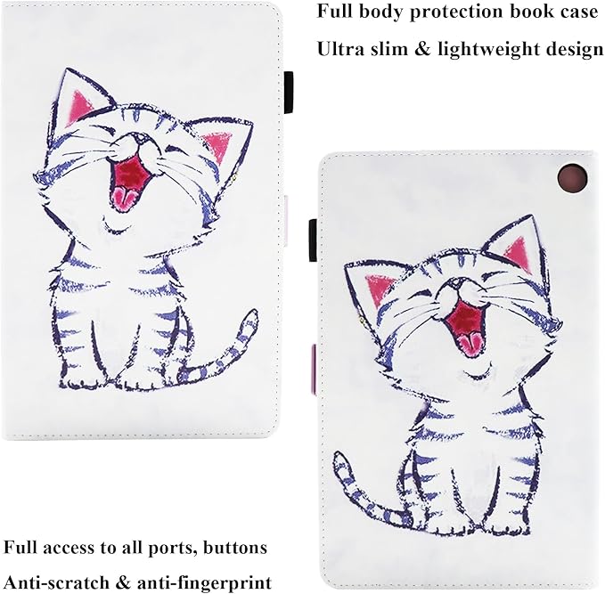 Case for Amazon Kindle Fire Max 11 Tablet (13th Generation 2023 Release) with Pencil Holder/Hand Wrist Strap Folio Stand Magnetic Smart PU Leather Cover [Auto Sleep Wake] White Cat Kitty