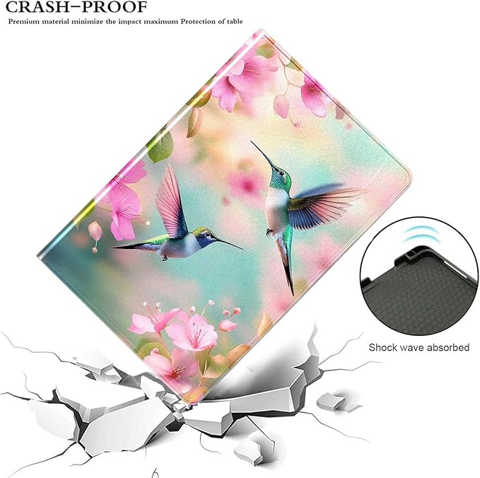 for iPad 5th/6th GeniPad Air 1/2 iPad 9.7 Inch CasePU Leather Cover with Auto Wake/Sleepand Adjustable Viewing Angles.Hummingbird Flower