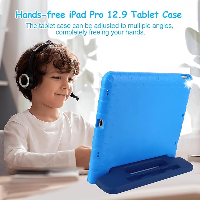 for Kids iPad Pro 12.9 Case 2nd 1st Generation with Pencil Holder and Anti-Slip Handle Super Protection Rugged Cover for 12.9 inch iPad Pro 2015 2017 - Dark Blue