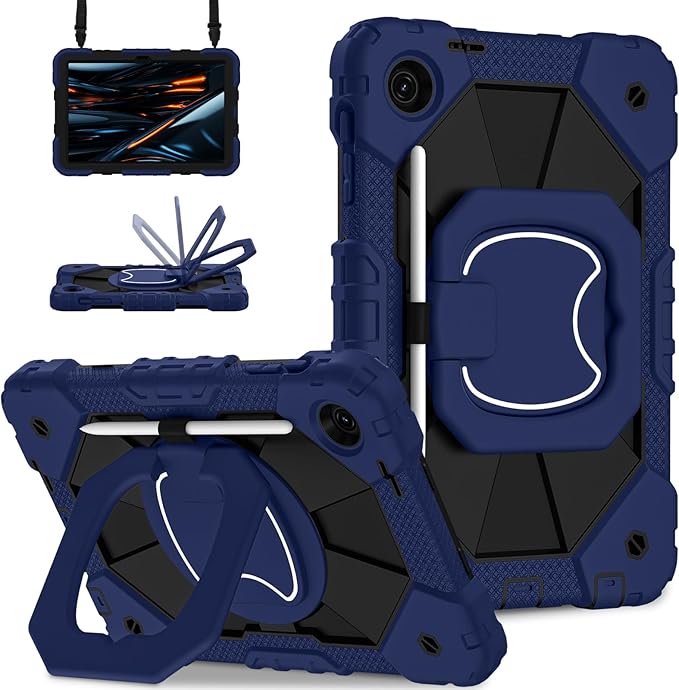for T-Mobile Revvl Tab 2 Case 10.1 Inch 2025 Shockproof Cover for Revvl Tab 2 5G Tablet Case Kids with 360° Rotating Handle Stand Pen Holder Shoulder Strap Navy Black