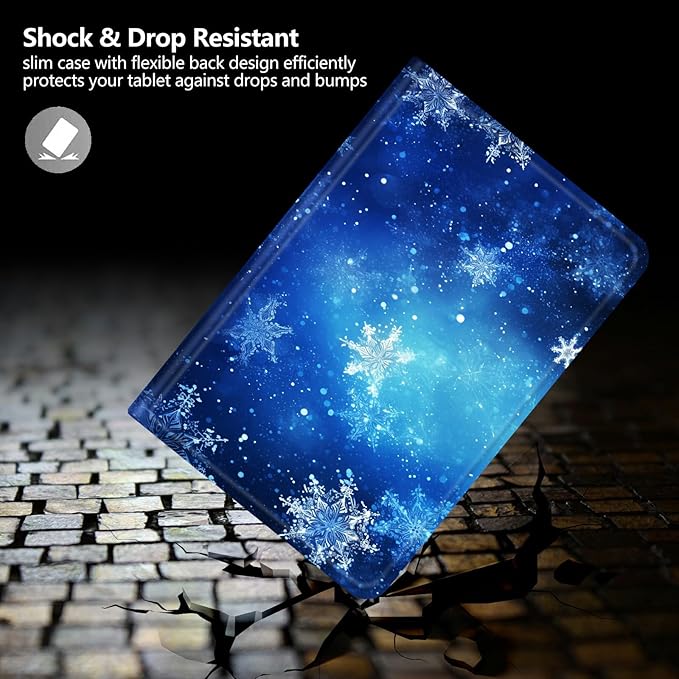 DIGTIALLL Case for Amazon Kindle Fire HD 10 &amp 10 Plus Tablet (11th Generation 2021 Release) 10.1 PU Leather Smart Protective Cover with Auto Sleep/WakeBlue Snow Snowflakes