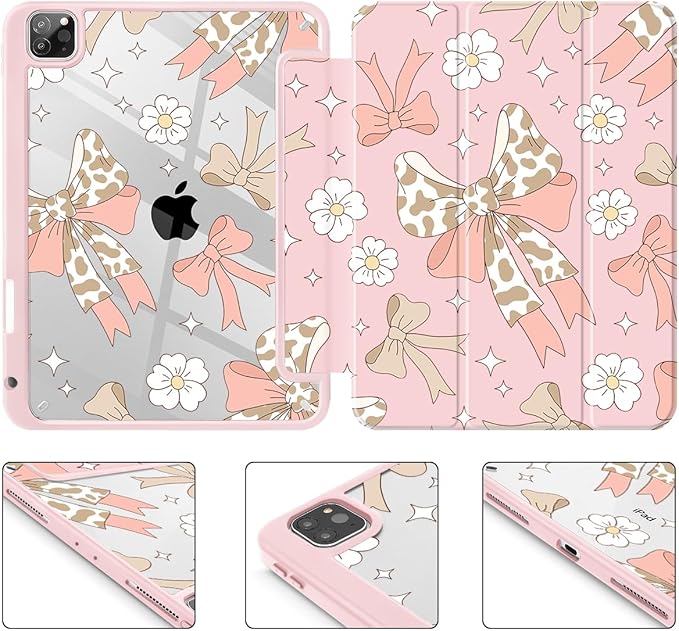 Tuiklol for iPad Pro 11 Inch Case M2 2022 Gen 4th -Built-in Pencil Holder Shockproof Cover Clear Transparent Back Shell Fit for iPad 11’’ 2021 2020 2018 Gen 3rd/2nd/1st for KidLeopard Bow Gary