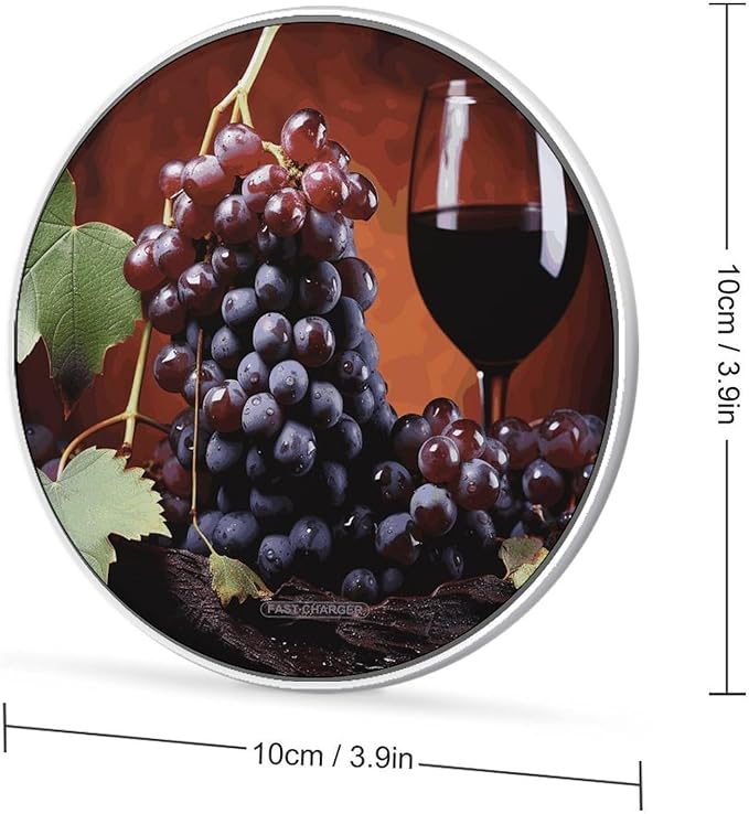 Red Wine Grapes Wireless Charger Fast Wireless Charging Pad with USB Cable 10W Anti-Slip Magnetic Wireless Charger Portable Slim Charger Puck Travel Charging Station
