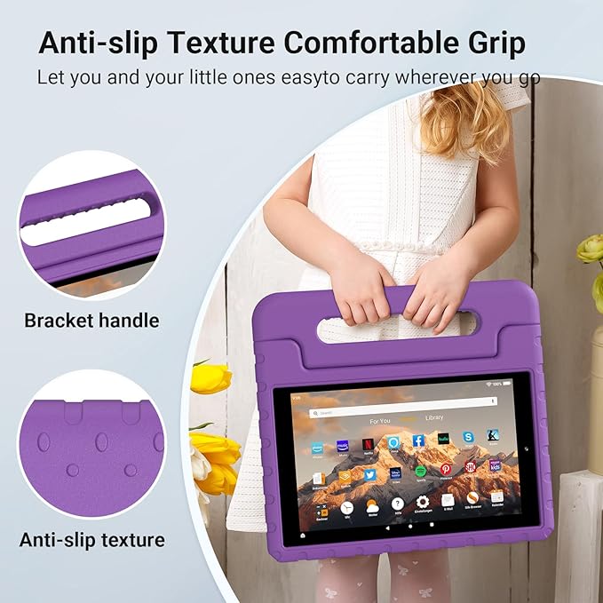 for Amazon Fire hd 10 Tablet case Kids 5th/7th/9th Generation 2015/2017/2019 Released Shockproof Lightweight Protective Cover with Portable Handle Stand for Boys Girls Purple