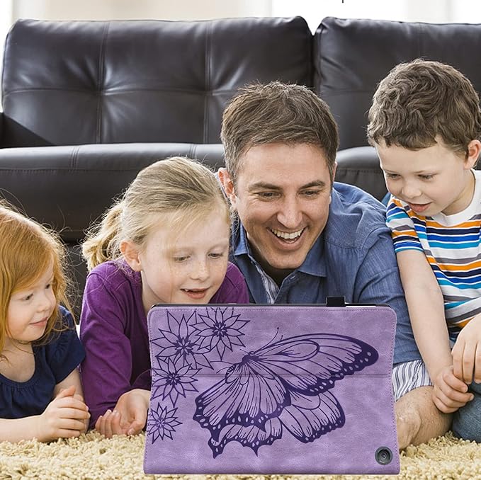 for Amazon Kindle Fire HD 10 &amp HD 10 Plus Case 13th/11th Generation 10.1 inch (2023/2021) Folio Stand Embossed PU Leather Wallet Cover with Pencil Holder/Card Pockes Purple Flower Butterfly