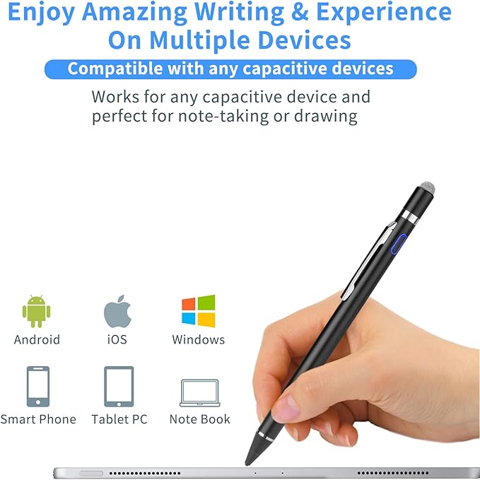 Active Stylus Digital Pen with Ultra Fine Tip Stylus for iPad iPhone Samsung Tablets Compatible with Apple PenStylus Pen for iPad Pro Black