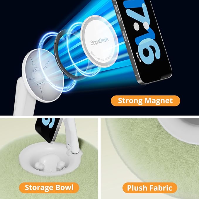 Magnetic Phone Pillow Stand Phone Holder for BedLapDesk Cozy Pillow Stand with Snack Bowl and 2 Magnetic Rings Compatible with 3.5-7 iPhoneE-Reader Kindle Green