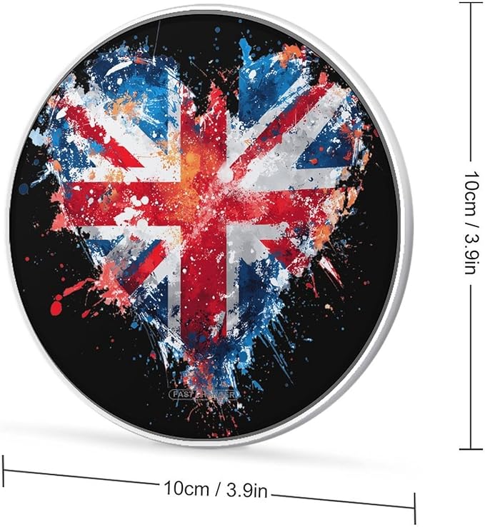 Heart United Kingdom Flag Splash Phone Charger Magnetic Charging Pad Anti-Slip with USB Cable