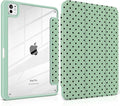 Case for iPad Pro 11 Inch (M5 2025 M4 2024) – [Built-in Pencil Holder] Shockproof &amp Stylish Clear Hard Back + Soft TPU Edge Magnetic Trifold Stand Auto Wake/Sleep Green Polka dot