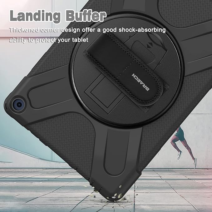 BRAECN Fire HD 10/HD 10 Plus 11th Generation 2021 CaseHeavy Duty Shockproof Protective Case with Rotating Hand StrapCarrying Shoulder StrapKickstand for Amazon Fire HD 10 / HD 10 Plus Tablet-Black