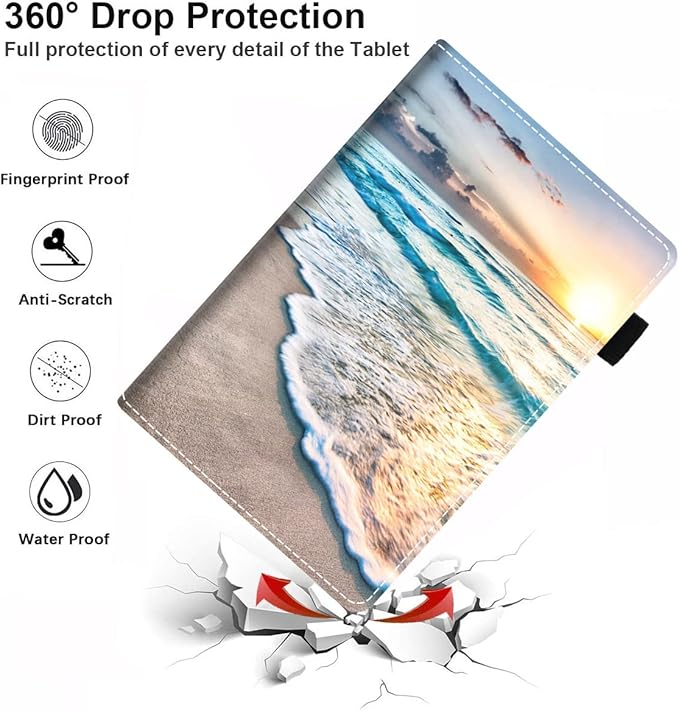 Case for All-New Kindle Fire HD 10 and Fire HD 10 Plus Tablet (11th Generation 2021 Release) - Slim Lightweight PU Leather Cover with Auto Sleep Wake Sunset Beach
