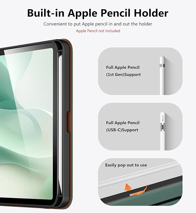 DTTO for iPad mini 7 (A17 Pro) Case iPad mini 7th / 6th Generation Case (2024/2021) 360 Degree Rotating Premium Leather Folio Stand Cover with Pencil Holder Midnight Green