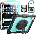 SEYMAC Case for iPad Pro 13 Inch M5 2025 / M4 2024 Heavy Duty Shockproof Protective Case with Screen Protector 360° Rotating Stand Hand/Shoulder Strap and Pen Holder Light Blue