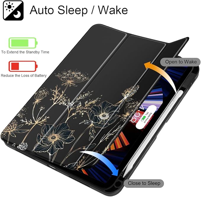 May Chen for iPad Air 11-inch M4/M3/M2 (2026/2025/2024) iPad Air 5th/4th 10.9 Inch - Shockproof Cover with Clear Back Shell &amp Penceil Holder Auto Wake/Sleep Stand Cover Abstract Floral
