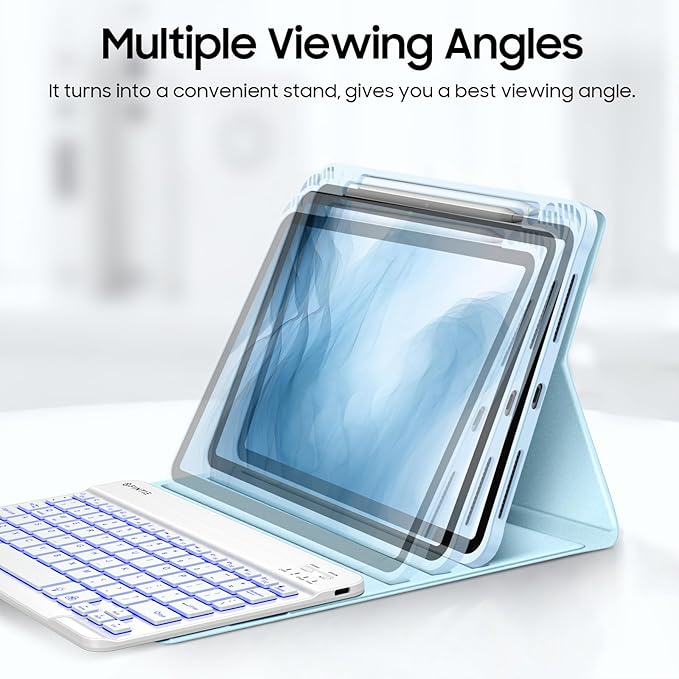Fintie Backlit Keyboard Case for iPad Air 11-inch M4/M3/M2 (2026/2025/2024) iPad Air 5th/4th Gen 10.9 Inch - Soft TPU Cover with 7 Color Backlight Detachable Bluetooth Keyboard Sky Blue
