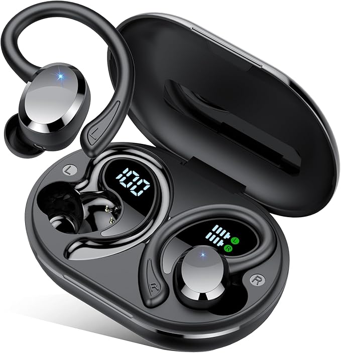 sprtoybat Wireless Earbuds 2026 New Bluetooth 5.4 Headphones Sport Earphones with 68Hrs Playtime LED Display ENC Noise Cancelling Mic IPX7 Waterproof Over Ear Ear Buds with Hook for Sports/Running