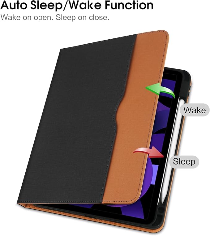 for iPad Air 5th/4th Generation Case 2022/2020 for iPad Air 10.9 Inch Case Cover with Built-in Pencil Holder and Hand Strap Auto Sleep/Wake Multiple Viewing Angles for iPad Air 5/4 Gen Black/Brown