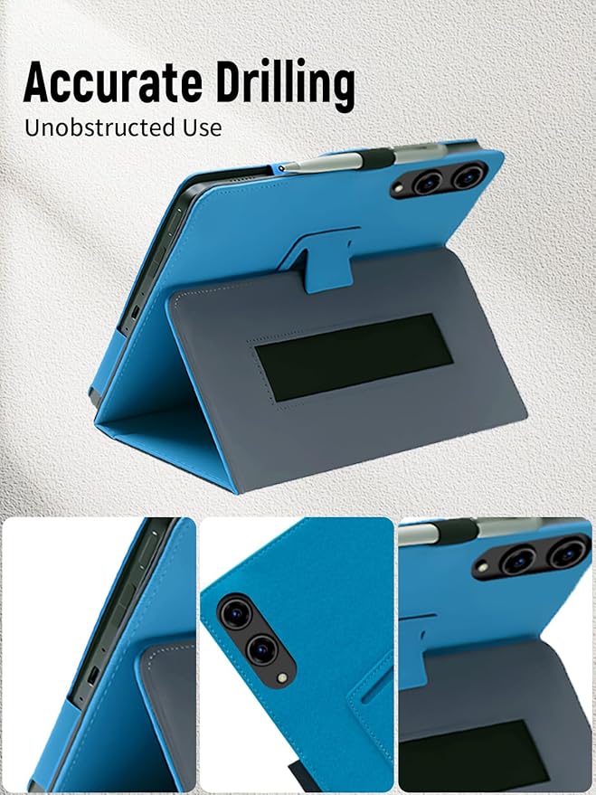 for TECLAST T65 13.4 Inch Tablet Case PU Leather Folding Cover with Pen Holder and Wrist Strap Business Travel Portable (Light Blue)
