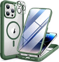 Miracase Magnetic for iPhone 14 Pro Case 6.1 inch (Compatible with MagSafe) Upgrade Full-Body Clear Phone Bumper Case with Built-in 9H Tempered Glass Screen Protector Magnetic Acacia Green