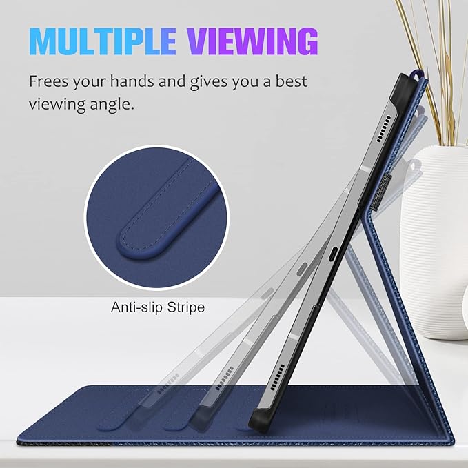 Fintie Case for Samsung Galaxy Tab S10+/ S9+/ S8+/ S7 FE/ S7+ 12.4 Inch Multi-Angle Viewing Protective Cover with Pocket Auto Sleep/Wake Navy