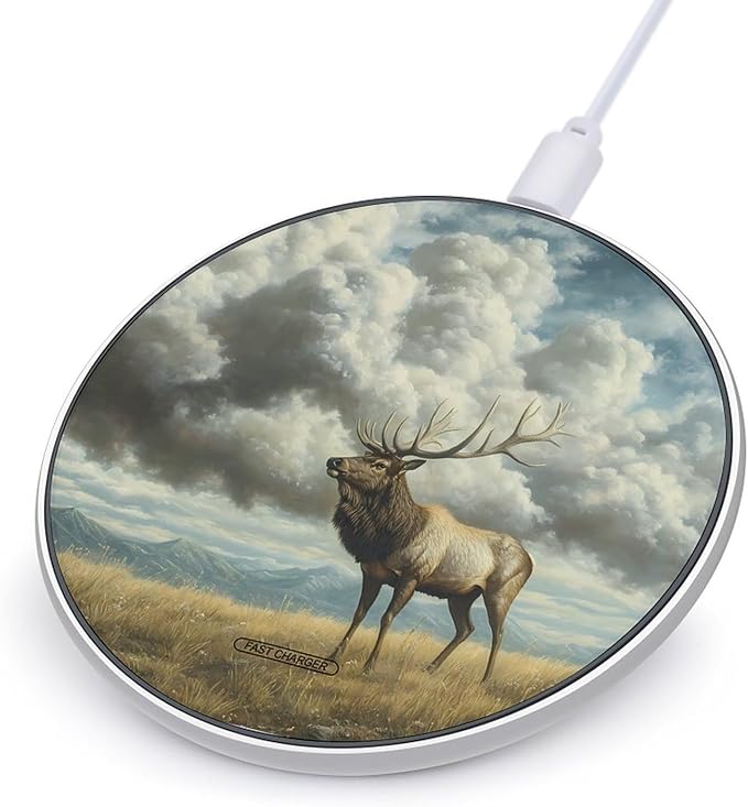 Deers Alpine Grassland Cumulus Clouds Phone Charger Magnetic Charging Pad Anti-Slip with USB Cable