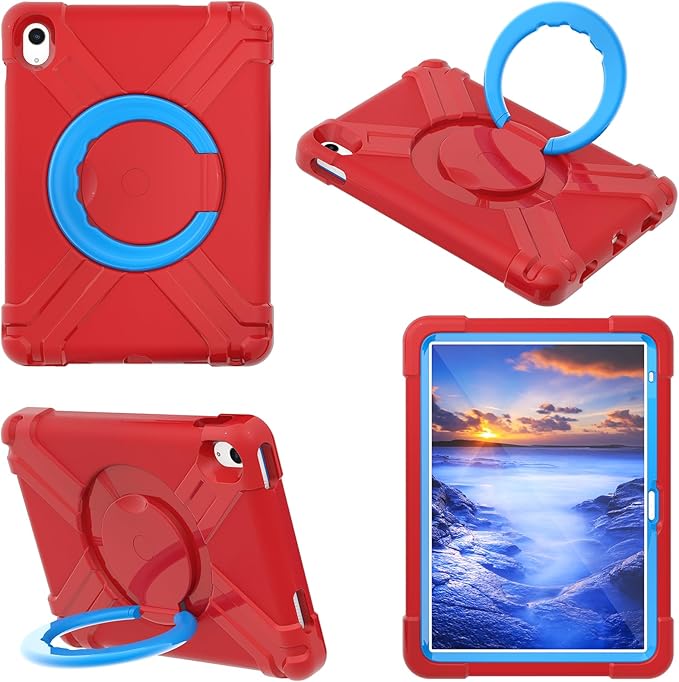Compatible with Apple iPad Air 4 10.9/iPad Air 5 10.9 Tablet CaseRugged Kids Case with Stand Lightweight Shockproof Kids Friendly Tablet Cover Red+Blue