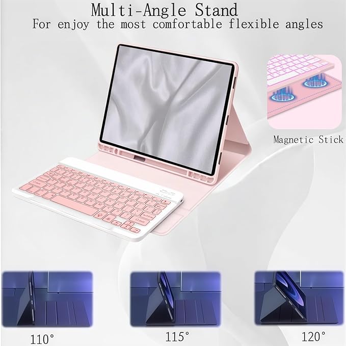 Keyboard Case for Samsung Galaxy Tab S10 Lite/S10 FE/S9/S9 FE 5g 10.9 inch–7-Color BacklitDetachable Wireless Bluetooth Keyboard Case Thin &amp Light with Built-in Pencil Holder with Mouse. (Pink)