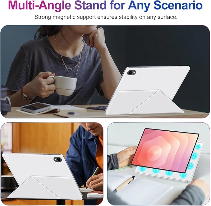 Case for Samsung Galaxy Tab S11 2025 Tablet 11 Inch – Magnetic Detachable Protective Cover with Dual-Side Clasp Y-Fold Stand Pencil Holder Heat Dissipation Design(White)