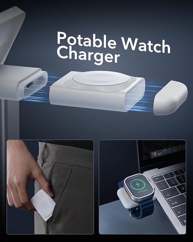 ESR for 3 in 1 Wireless Charging Station Certified Apple Watch Charger 15W MagSafe Charger Stand for iPhone Wireless Charger for Multiple Devices iPhone 17/16/15/14/13 Watch AirPods White