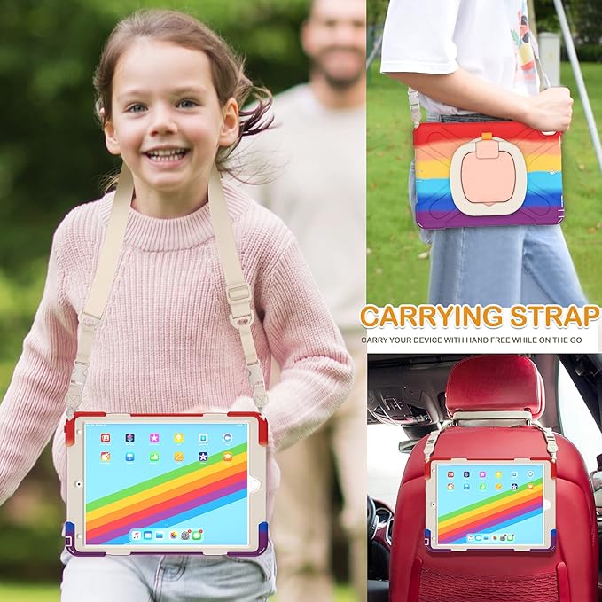 BRAECN Kids Case for iPad Pro 10.5” 2017/ iPad Air 3 Case 2019 Heavy Duty Rugged Hard Case Silicone with Pencil Holder Carrying Strap&ampKickstand for iPad Air 3rd Gen A1701 A1709 A2152-Colorful Re