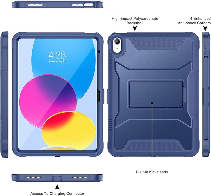 Soke Case for iPad (A16) 11th Generation 11-inch 2025 iPad 10th Generation 10.9-inch 2022 with Built-in Screen Protector and Kickstand Rugged Full Body Protective Cover - New Navy