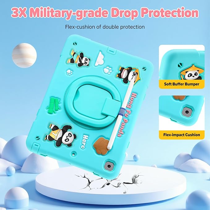 Case for iPad 9th/8th/7th Generation iPad 10.2 Inch 2021/2020/2019 Funny Cartoon Silicone 3D Panda Design Kids Case Heavy Duty Protection with Stand/Pencil Holder/Shoulder Strap
