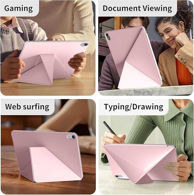for iPad A16 Case iPad 11th/10th Generation Case (2025/2022) Removable Magnetic Cover Ultra Slim Shockproof Adjustable Portrait/Landscape Stand with Raised Screen View Auto Sleep/Wake Pink
