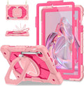 Case for Samsung Galaxy Tab S10 Lite/S10 FE/S9 FE 10.9 Inch Samsung Tab S9 11 Inch Rugged Galaxy S10 Tablet Cover with Pen Holder 360 Rotating Stand Shoulder Strap Screen Protector Rosegold
