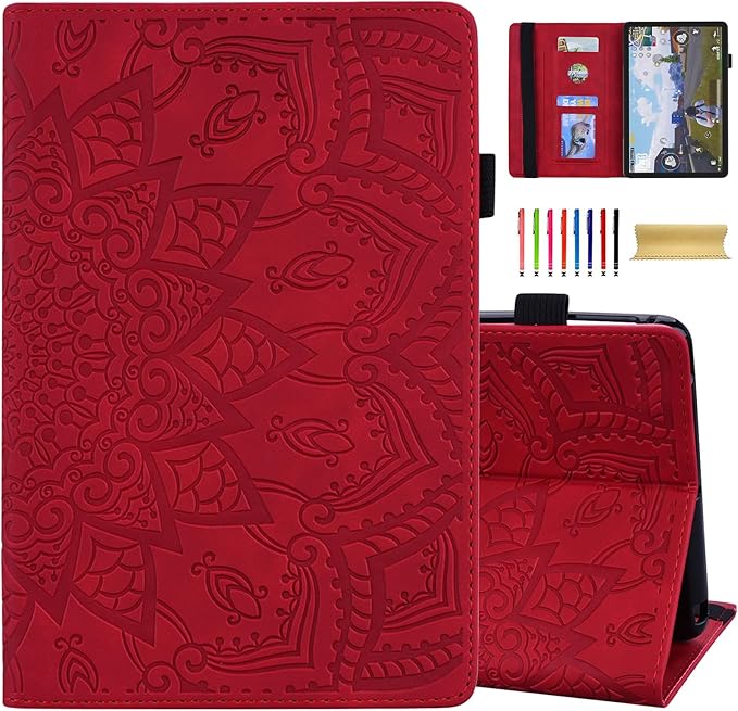 Dteck Case for All-New Amazon Fire HD 10 and 10 Plus Tablet (13th/11th Generation 2023/2021 Release)PU Leather Slim Folding Stand Cover with Pencil Holder Shockproof Magnetic Card Slots ShellRed