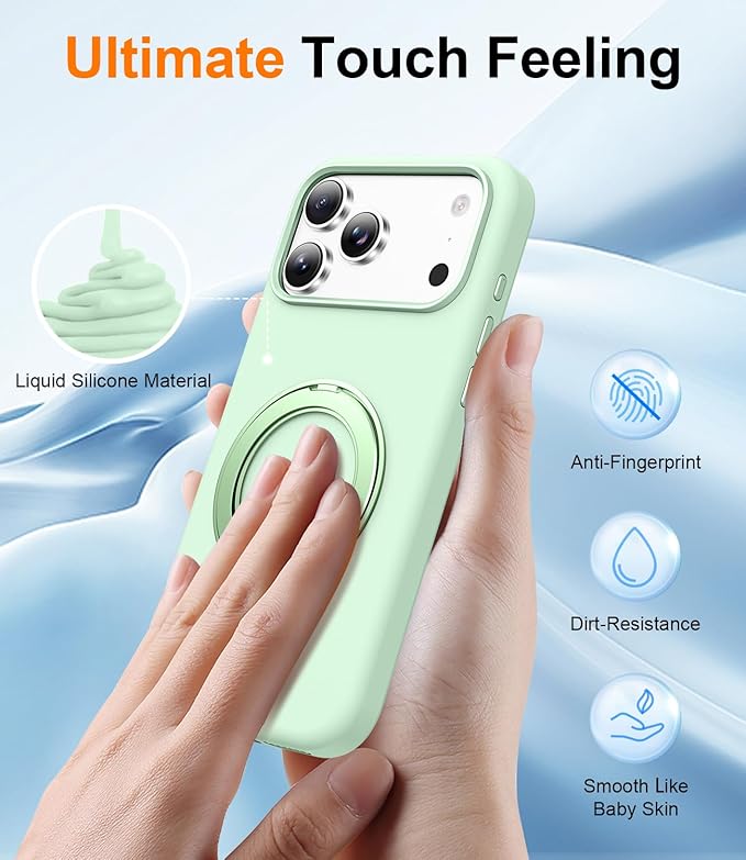 STERKER 360° Rotatable Stand Compatible with iPhone 17 Pro Case with Magnetic [Military Grade Drop Tested][Adjustable Kickstand] Ring Holder Silicone Slim Back Soft Edge Green
