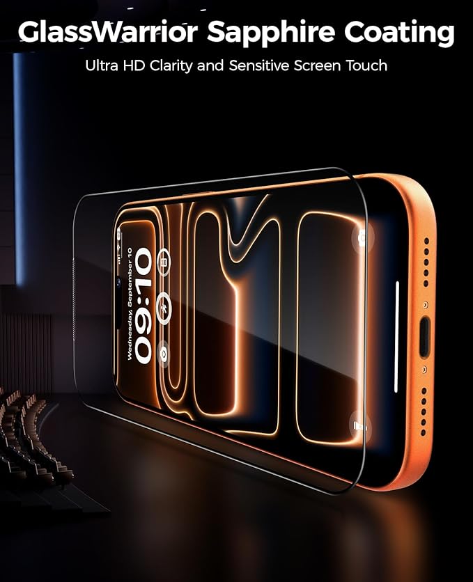 BENKS GlassWarrior AR Screen Protector for iPhone 17 Pro Max 6.9 inch 3D Curved Full Coverage Tempered Glass Superior Scratch Resistance Anti-Reflective Tempered Glass Screen Protector