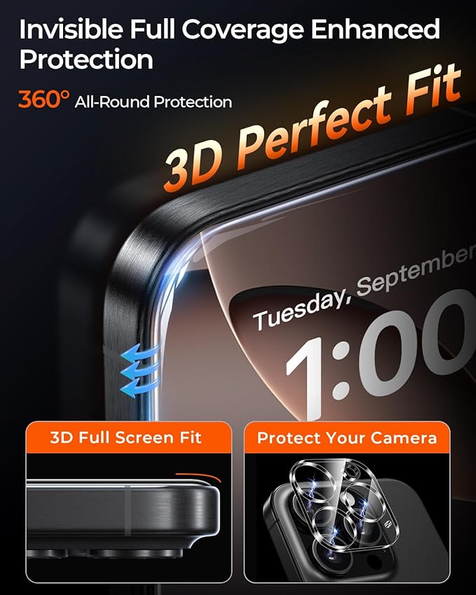 MRGLAS TOP 9H+ Glass 2+2 Packs for iPhone 16 Pro Privacy Screen Protector 6.3'' with Camera Lens Protector [Zero Bubble Auto-Dust Removal] [10X Military Protection] Tempered Glass Full Edge Coverage