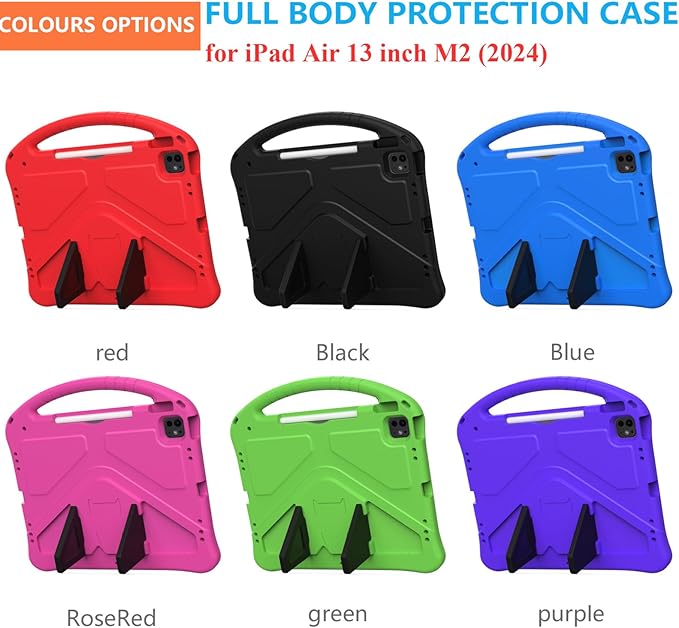 Kids Case for Apple iPad Air 13 inch M3/M2 (2025/2024) Stand Protective Cover with Pencil Holder/Handle Kickstand/Lightweight Soft EVA Foam Shockproof Cover for iPad Air 13 Tablet Purple