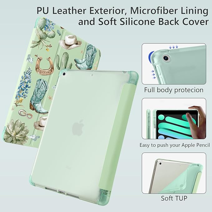 Cool Western Cowboy for iPad Air 3 Case with Pencil Holder Auto Sleep/Wake Green Leather Soft TPU Back Cover for iPad Pro 10.5 Inch 2017