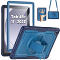 SEYMAC for Samsung Galaxy Tab A9+ Plus Case 11 2023 (SM-X210/X216/X218) Full-Body Shockproof Protective Case with Screen Protector Rotating Stand and Hand/Shoulder Strap Navy Blue