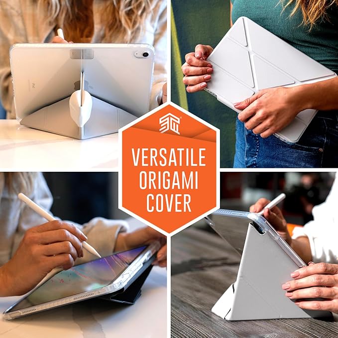 STM Goods OPP iPad (A16 2025/A16/10th Gen) Protective Case with Innovative Origami Magnetic Cover Slim Integrated Apple Pencil Holder - Perfect for Travel Teens Streamers and Professionals - Gray