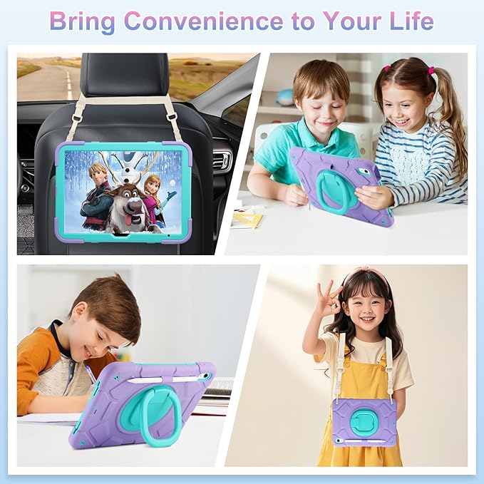 for iPad (A16) 11th Generation case 11''(2025)/10th Generation case 10.9''(2022)360°Rotatable Stand with [Pencil Holder&ampShoulder Strap] Heavy Duty Shockproof Case (Light Purple+Mint Green)