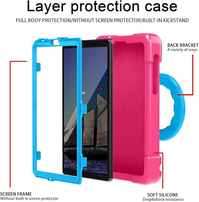 Compatible with Samsung Galaxy Tab A7 Lite T220/T225 Tablet CaseRugged Kids Case with Stand Lightweight Shockproof Kids Friendly Tablet Cover Rose Red+Blue