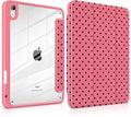 Case for iPad A16 11th Generation 11 inch 2025 iPad 10th Generation 10.9 inch 2022 -[Built-in Pencil Holder] Shockproof Clear Hard Back Trifold Stand Auto Wake/Sleep Rose red Polka dot