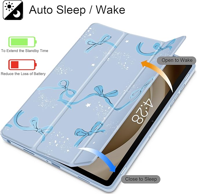 Tuiklol for Samsung Galaxy Tab A9+ Tablet 11” / A9+ Plus 2024 2023Buit-in S-Pen Holder with Clear Protective Cover Transparent Back Shell Auto Wake/Sleep Samsung Tab A9 Plus CoverBow-Blue